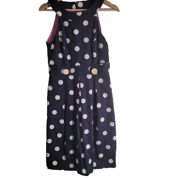 Eliza J Blue Polka Dot Dress Women's 4 Pleated Fit Flare Knee Length Sleeveless - Picture 1 of 13